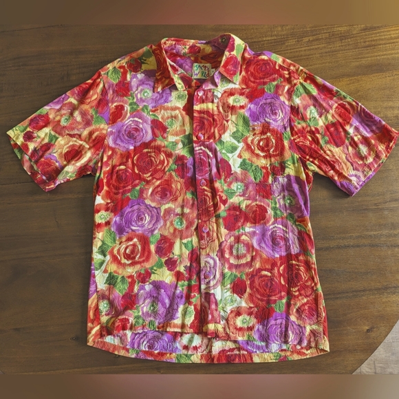 Jams World Red Potpourri Floral Mens Medium Button Down Shirt - Picture 1 of 8